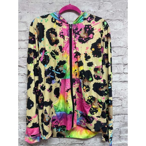 Crazy Train Tops - Cracy Train Women’s Zip Front Hoodie size Large Bright Multi Color